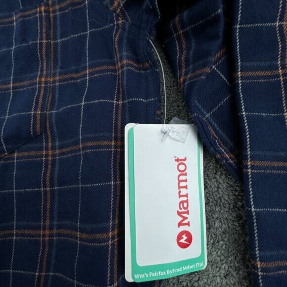 Marmot Women's Fairfax Midweight Boyfriend Flannel Shirt Blue Check Button Up - Picture 7 of 11